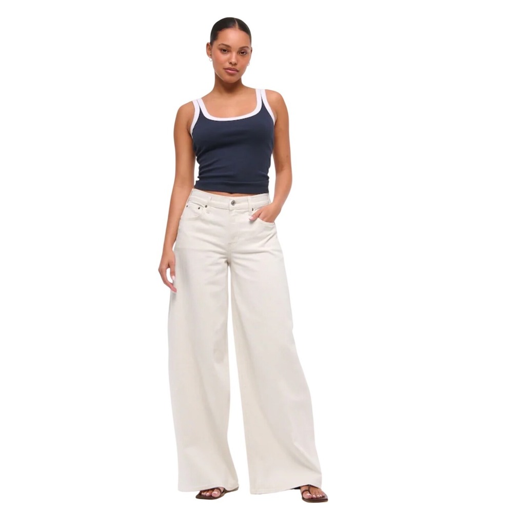 Abercrombie & Fitch Mid Rise Ultra Wide Leg Jeans Cream Size 31 Linen Blend